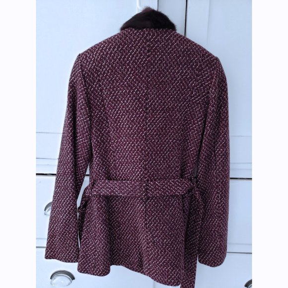 French Connection Wool Jacket, Genuine Fur Trim - Picture 5 of 8